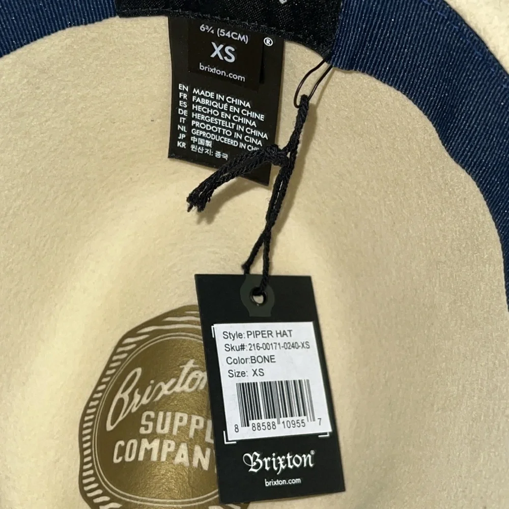 New $75 Brixton Bone Navy Blue Ribbon Piper Wool Floppy Hat